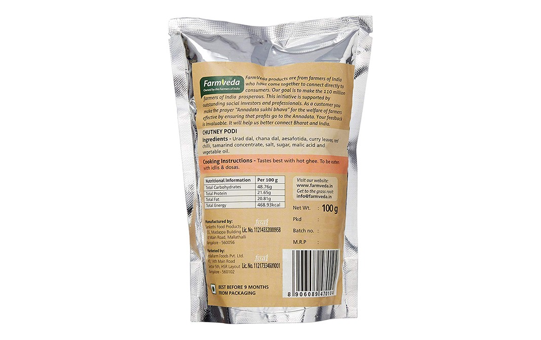 Farmveda Chutney Podi    Pack  100 grams